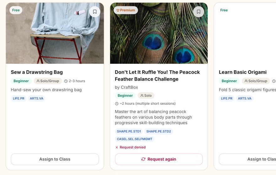 DoCurious challenge library, teacher view