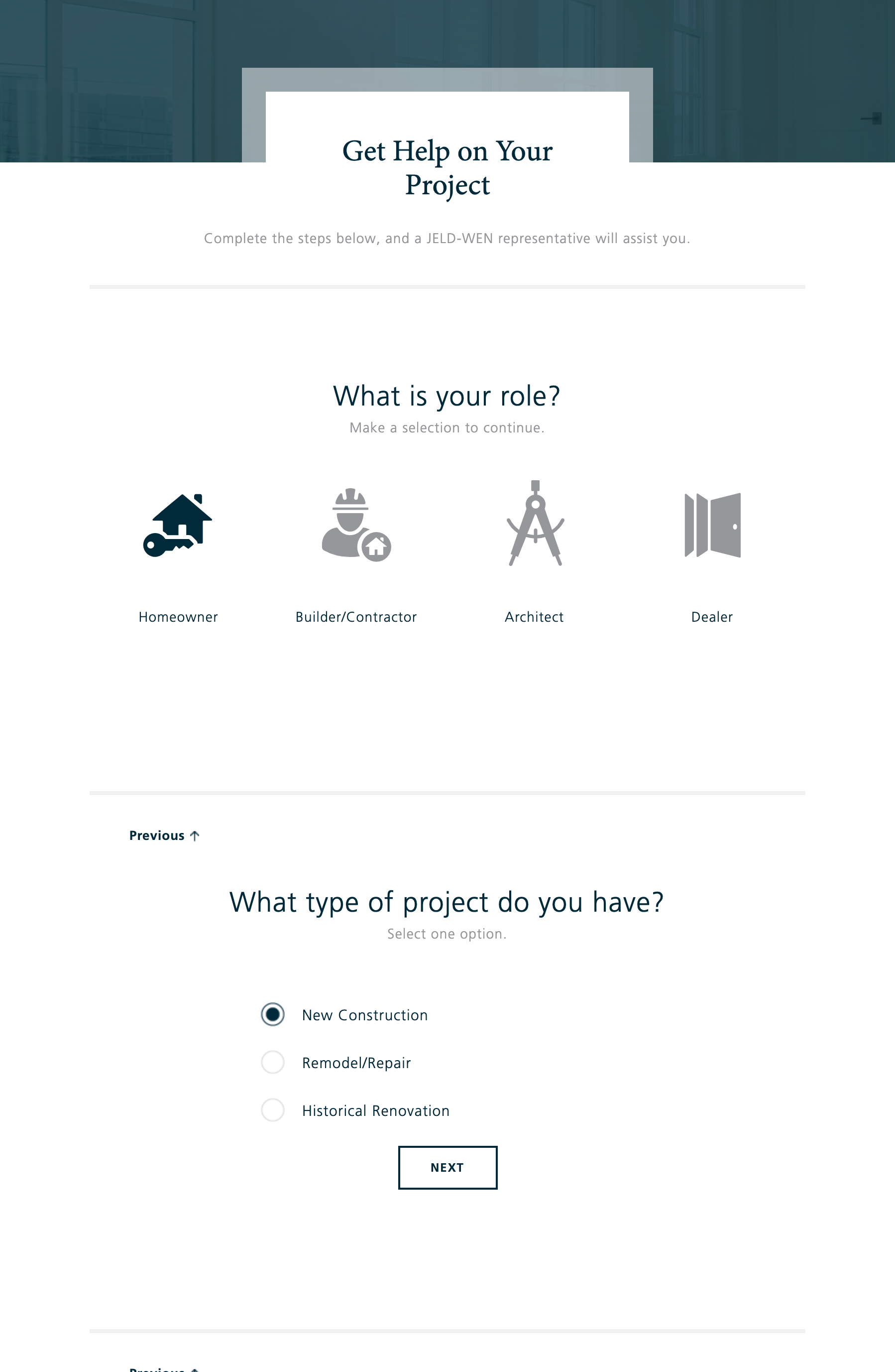 Redesigned JELD-WEN get-help flow